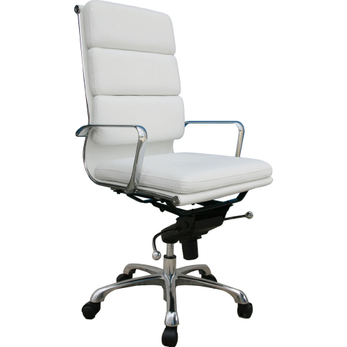 Plush High Back Office Chair in White Leatherette